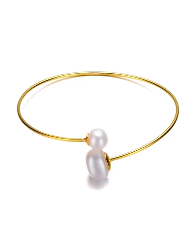 Elegant Sterling Silver 14K Yellow Gold Plating with White Freshwater Pearl Bracelet