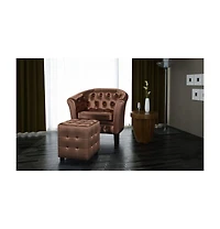 Tub Chair with Footstool Brown Faux Leather