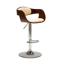 Bar Stool Cream Bent Wood and Faux Leather