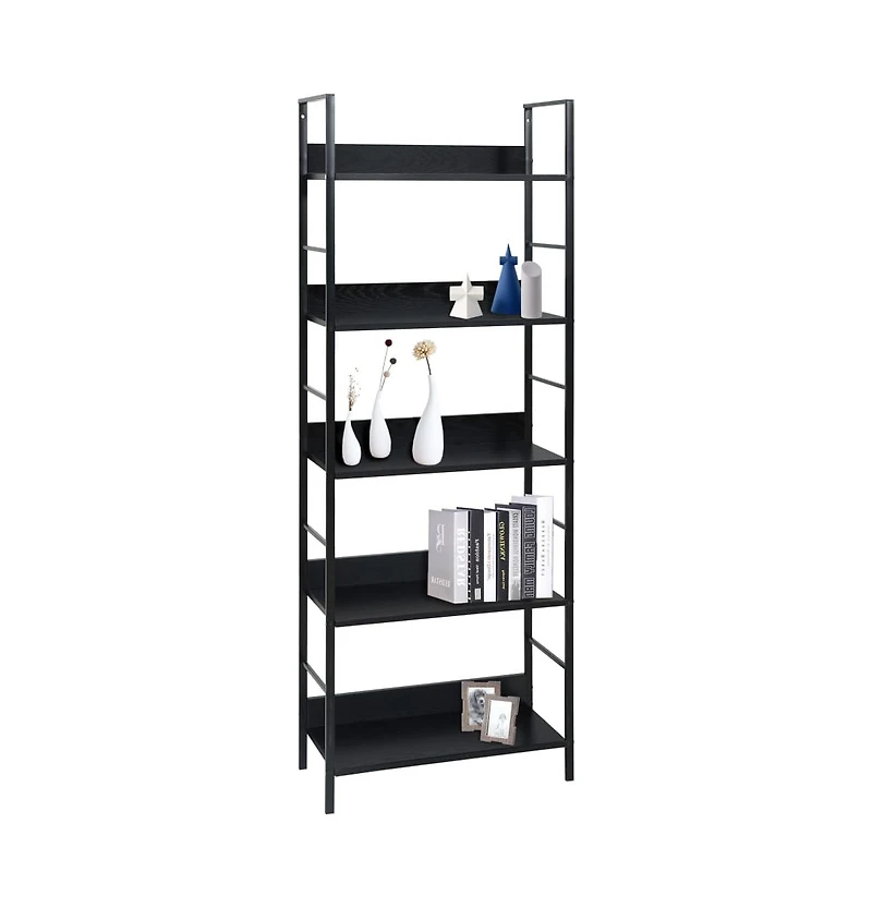 5-Layer Book Shelf Black 23.6"x10.9"x62.4" Engineered Wood