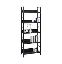 5-Layer Book Shelf Black 23.6"x10.9"x62.4" Engineered Wood