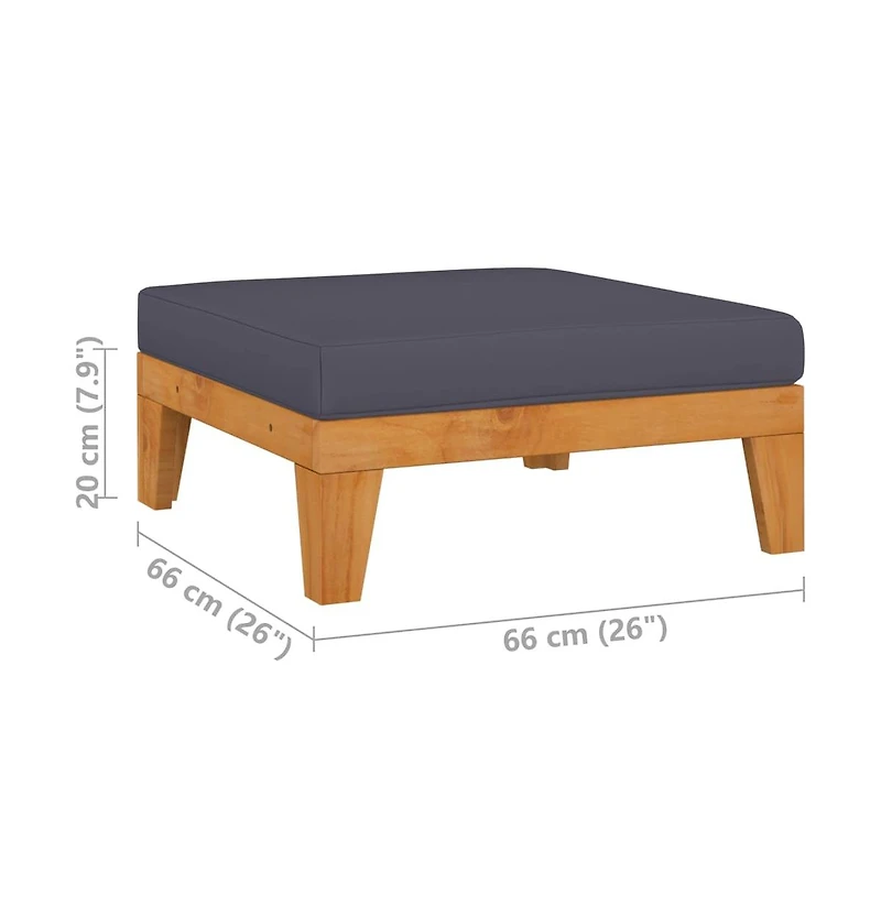 vidaXL Sectional Footrest with Dark Gray Cushion Solid Acacia Wood