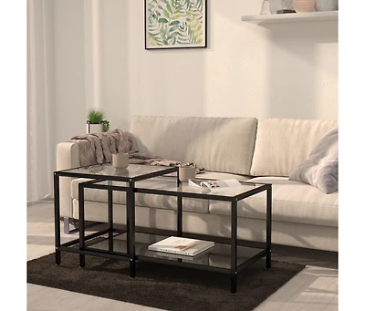 vidaXL Tea Tables 2 pcs Tempered Glass Black