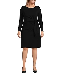 Lands' End Plus Boatneck Long Sleeve Tie Waist Dress