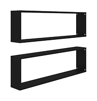 vidaXL Wall Cube Shelves 2 pcs Black 39.4"x5.9"x11.8" Engineered Wood