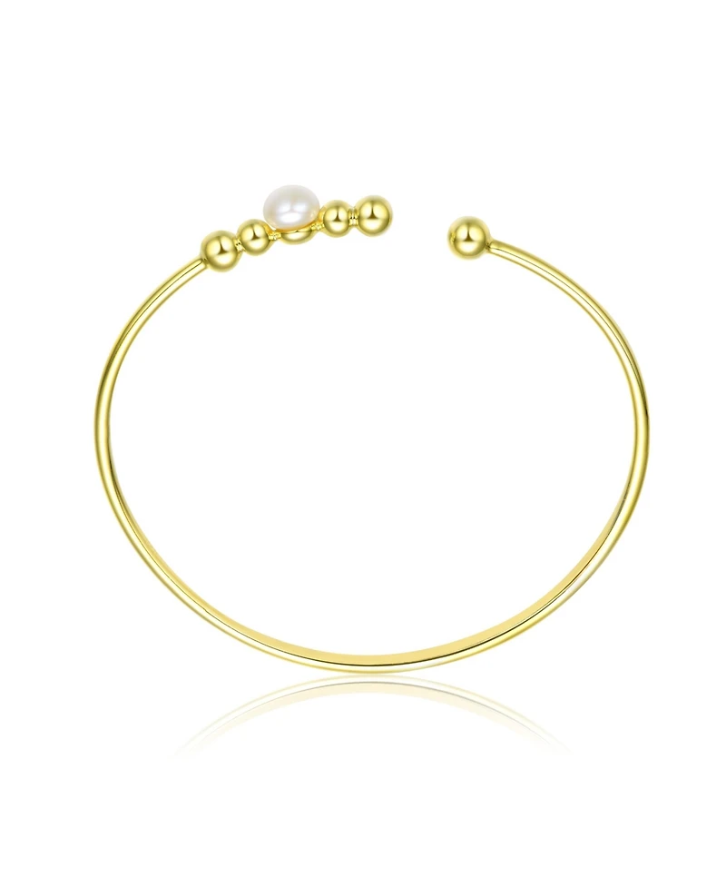 Sterling Silver with Gold Plated 6.5MM freshwater Pearl Bangle Bracelet
