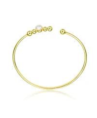 Sterling Silver with Gold Plated 6.5MM freshwater Pearl Bangle Bracelet