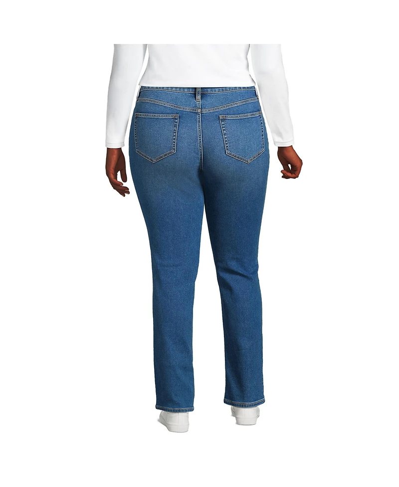 Lands' End Women's Mid Rise Straight Leg Blue Jeans
