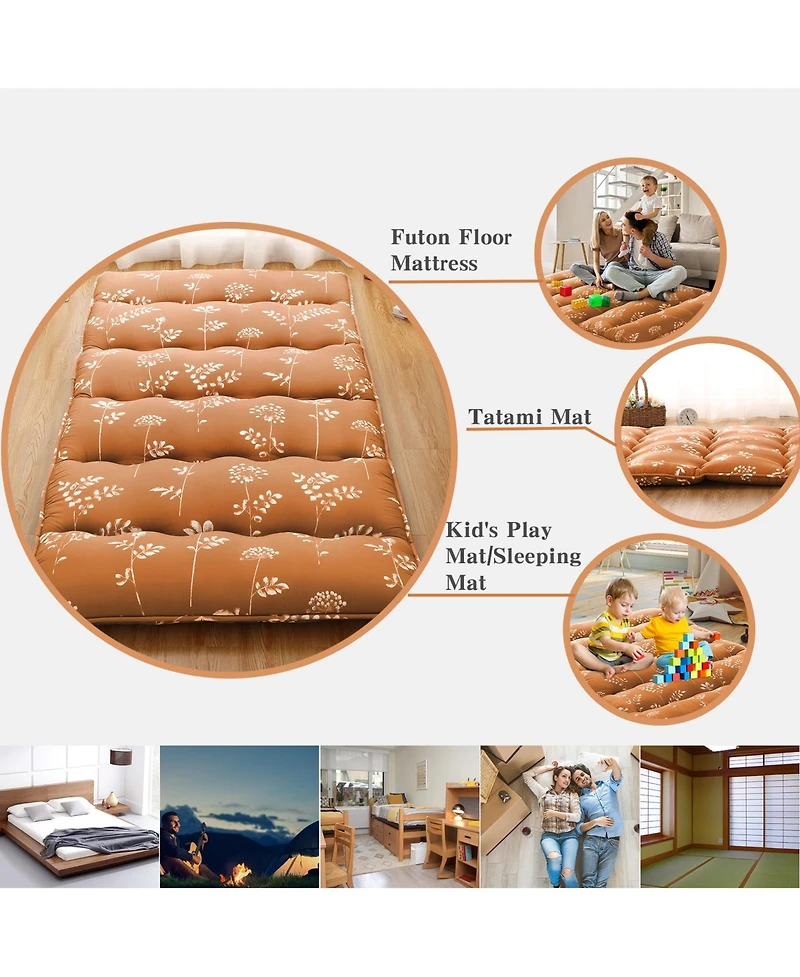 Caromio Futon Mattress Twin Size, Floral Print Floor Pad Portable Dorm Sleeping Pad, 39"x 80"