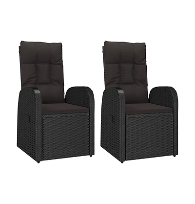 Reclining Patio Chairs 2 pcs with Cushions Poly Rattan Black