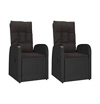 Reclining Patio Chairs 2 pcs with Cushions Poly Rattan Black