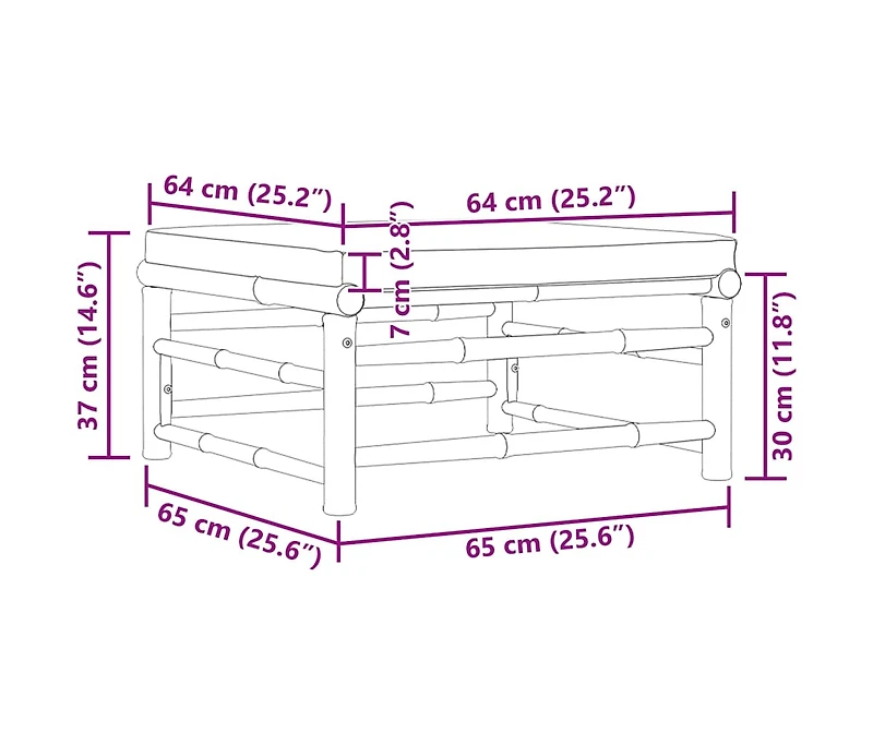 vidaXL Patio Footrest with Dark Gray Cushion Bamboo