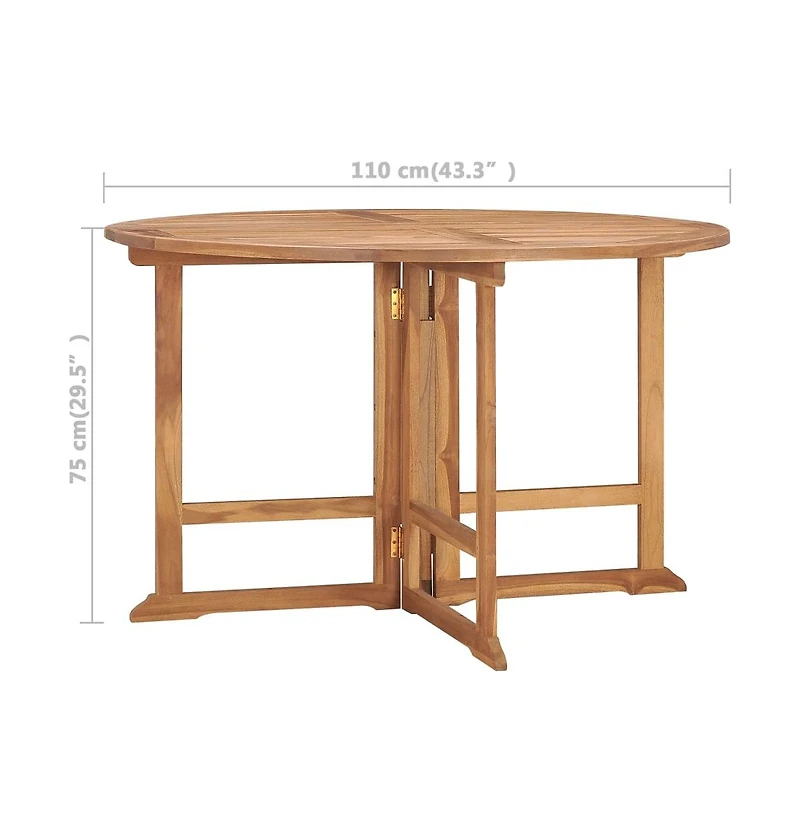 vidaXL Folding Patio Dining Table 43.3"x29.5" Solid Wood Teak