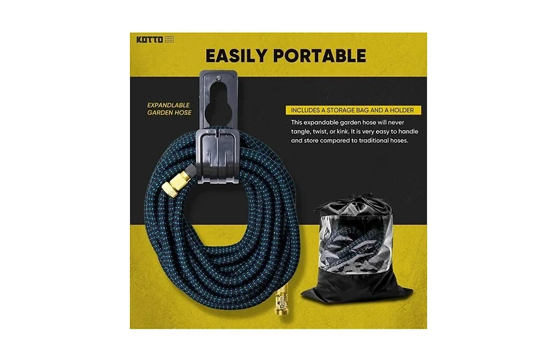 Kotto 50' Expandable Water Garden Hose: 10 Spray Nozzles, Solid Brass Connector, Leak-Proof Design