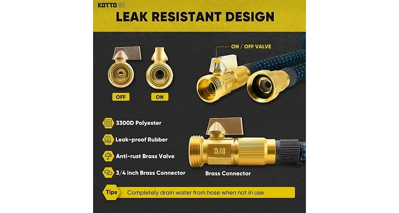 Kotto 100' Expandable Water Garden Hose: 10 Spray Nozzles, Solid Brass Connector