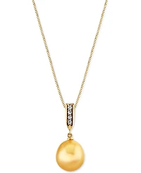 Cultured Golden South Sea Pearl (10mm) & Diamond Accent 18" Pendant Necklace in 14k Gold