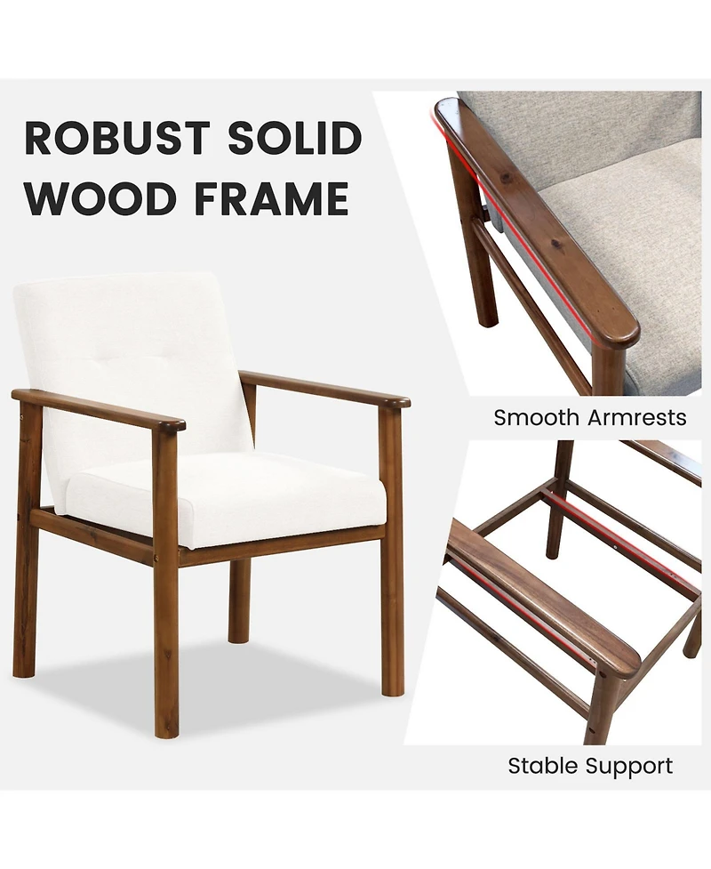 Sugift Modern Accent Linen Fabric Armchair with Solid Wood Legs and Soft Cushioned Seat