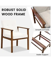 Sugift Modern Accent Linen Fabric Armchair with Solid Wood Legs and Soft Cushioned Seat