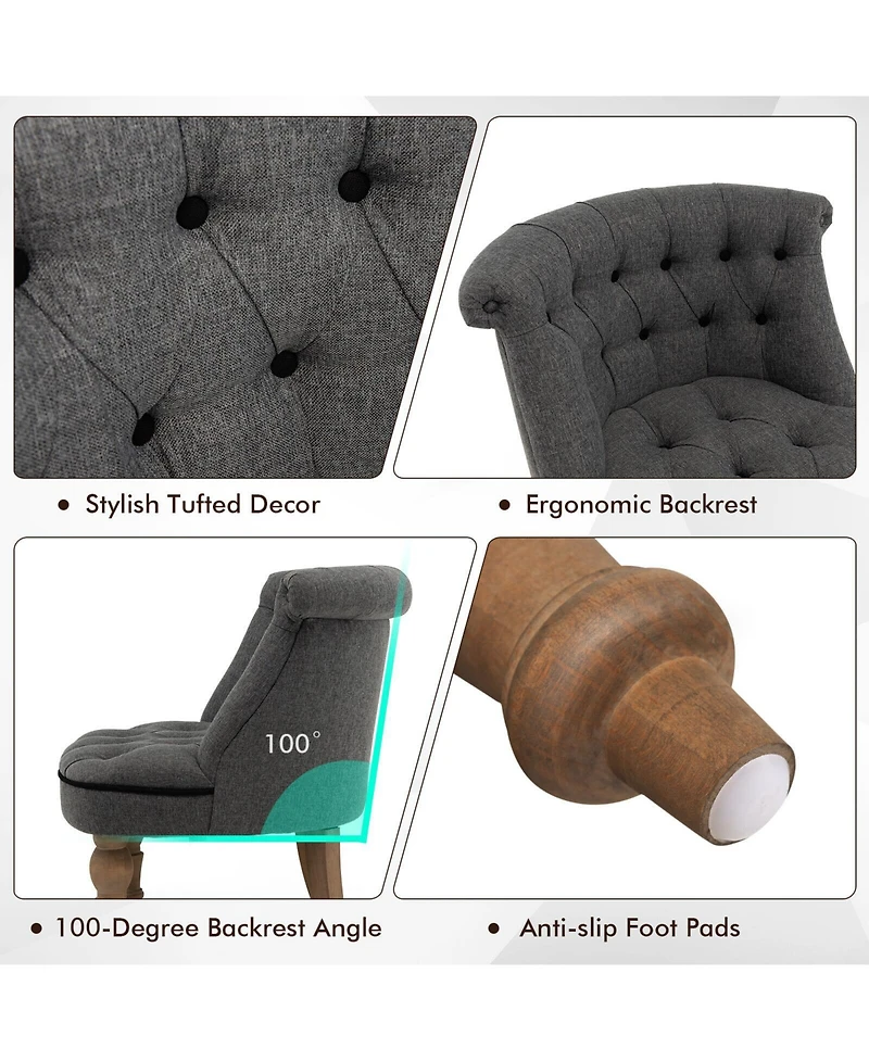 Sugift Set of 2 Upholstered Armless Slipper Chairs with Beech Wood Legs-Gray