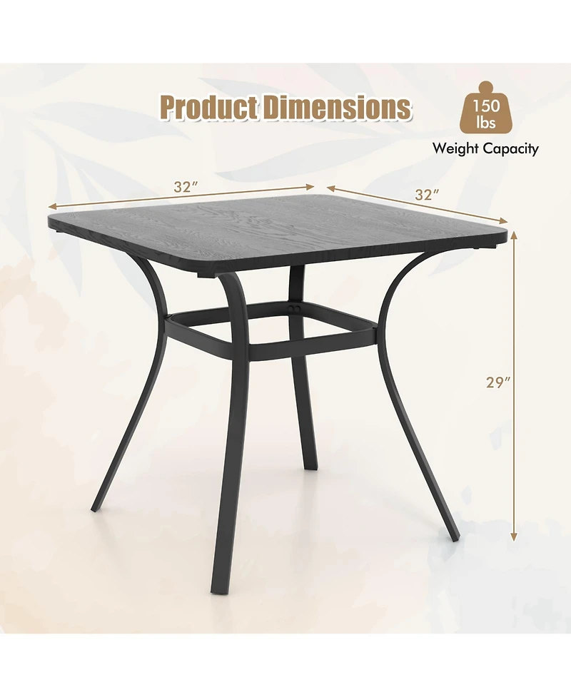 32 Inch Patio Dining Table Metal Square Table for Dining with 4 Curved Legs-Gray
