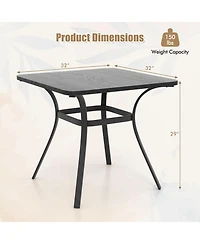 32 Inch Patio Dining Table Metal Square Table for Dining with 4 Curved Legs-Gray