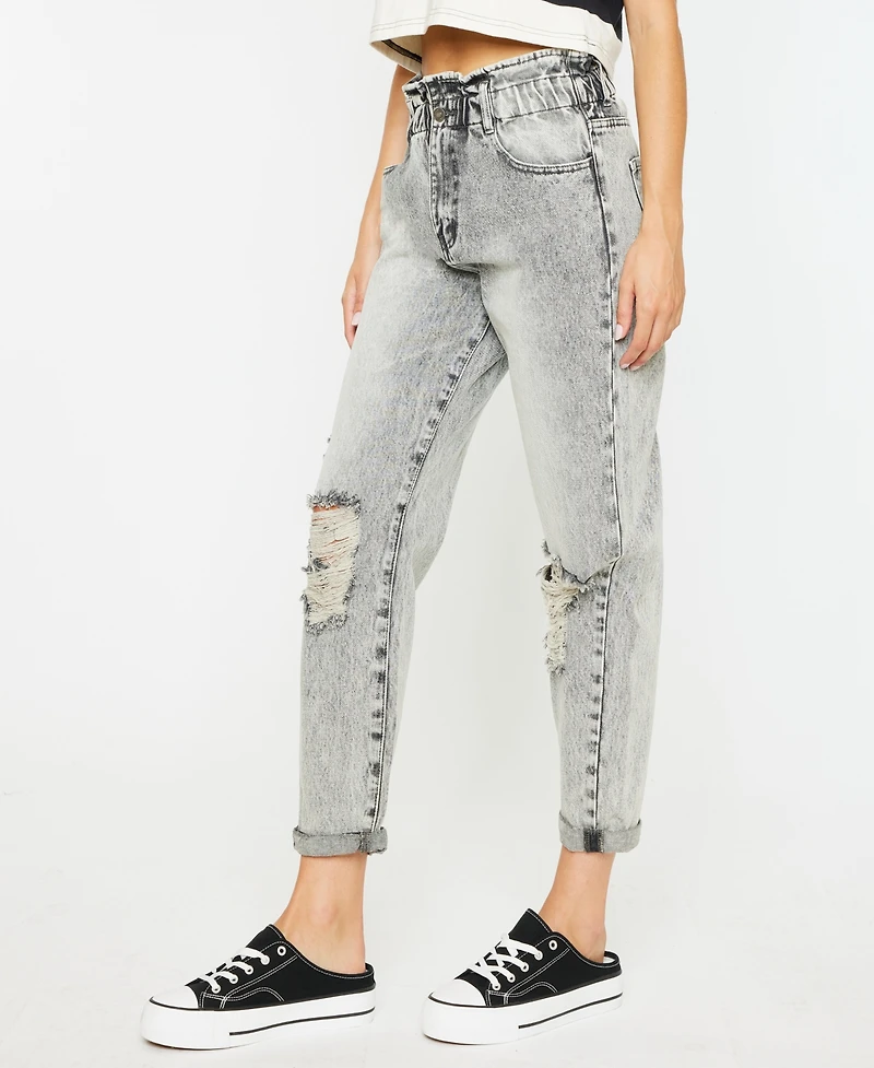 Kancan Women's High Rise Cuffed Paper Bag Jeans