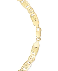 Italian Silver Men's Textured Mixed Mariner Link 22" Chain Necklace 14 Gold-plated Sterling