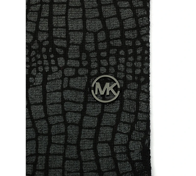 Michael Michael Kors Logo Charm Ribbed Trim Croc-Embossed Scarf
