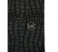 Michael Michael Kors Logo Charm Ribbed Trim Croc-Embossed Scarf