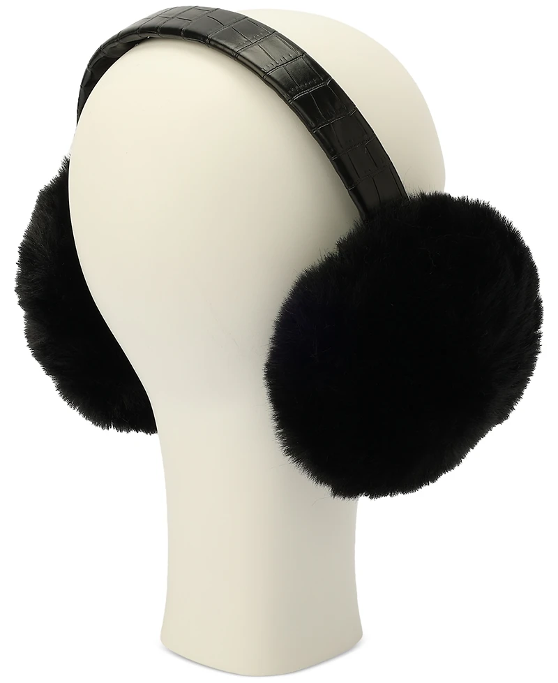 Michael Michael Kors Logo Charm Croc-Embossed Fuzzy Ear Warmers
