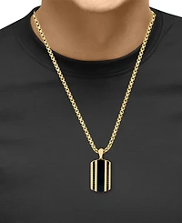 Effy Men's Onyx & Black Diamond (1/5 ct. t.w.) Dog Tag 22" Pendant Necklace in 14k Gold