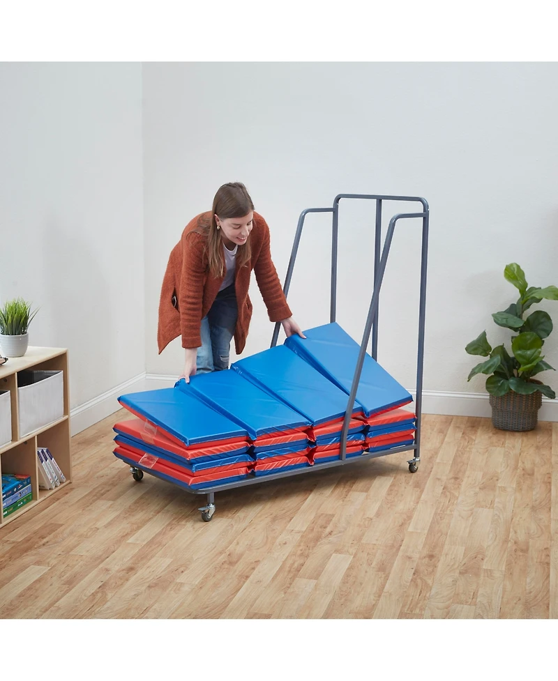 ECR4Kids Premium Folding Rest Mat, 4-Section, 2in, Blue/Red, 5-Pack