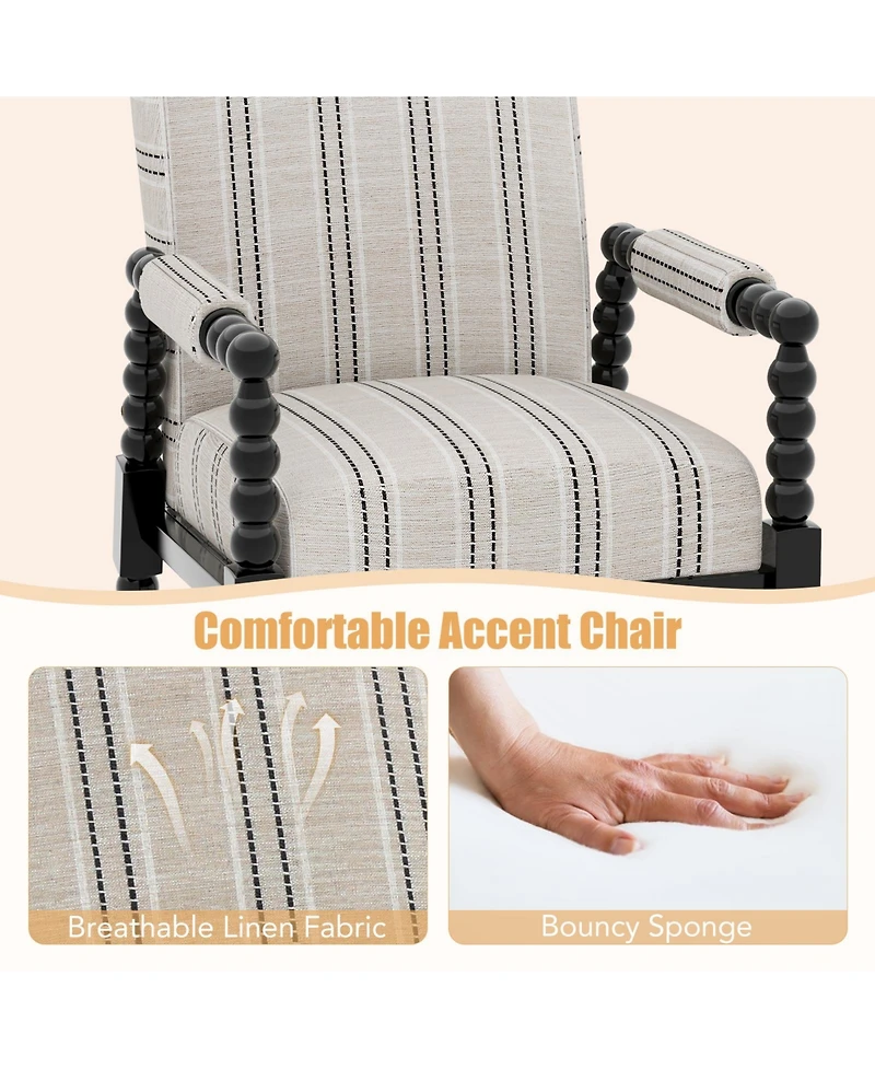 Sugift Upholstered Accent Chair with Rubber Wood Frame for Living Room-Beige