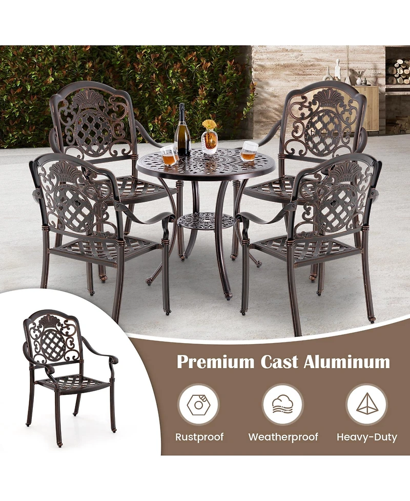 Patio Cast Aluminum Dining Chairs Set of 2 Metal Armchairs Stackable-Copper