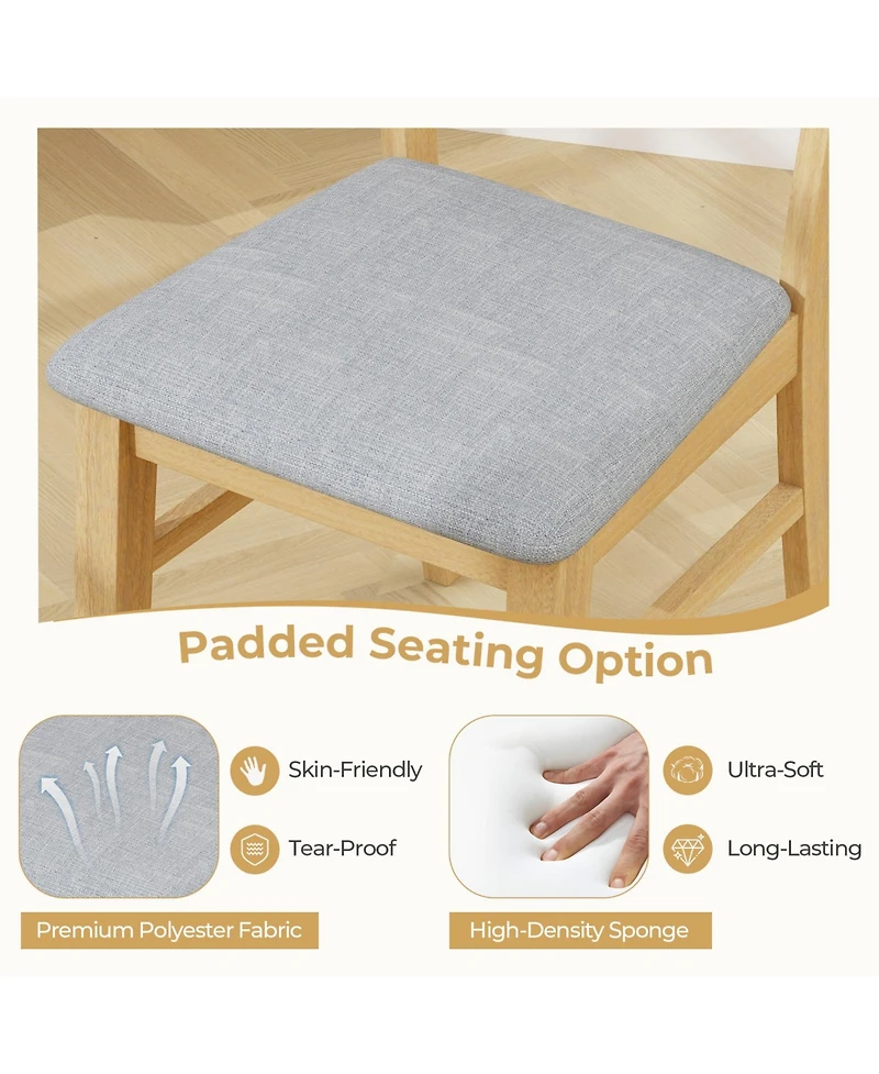 Dining Chair Set of 2 Linen Fabric Upholstered Kitchen Chairs with Padded Seat-Natural