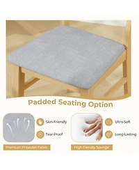 Dining Chair Set of 2 Linen Fabric Upholstered Kitchen Chairs with Padded Seat-Natural