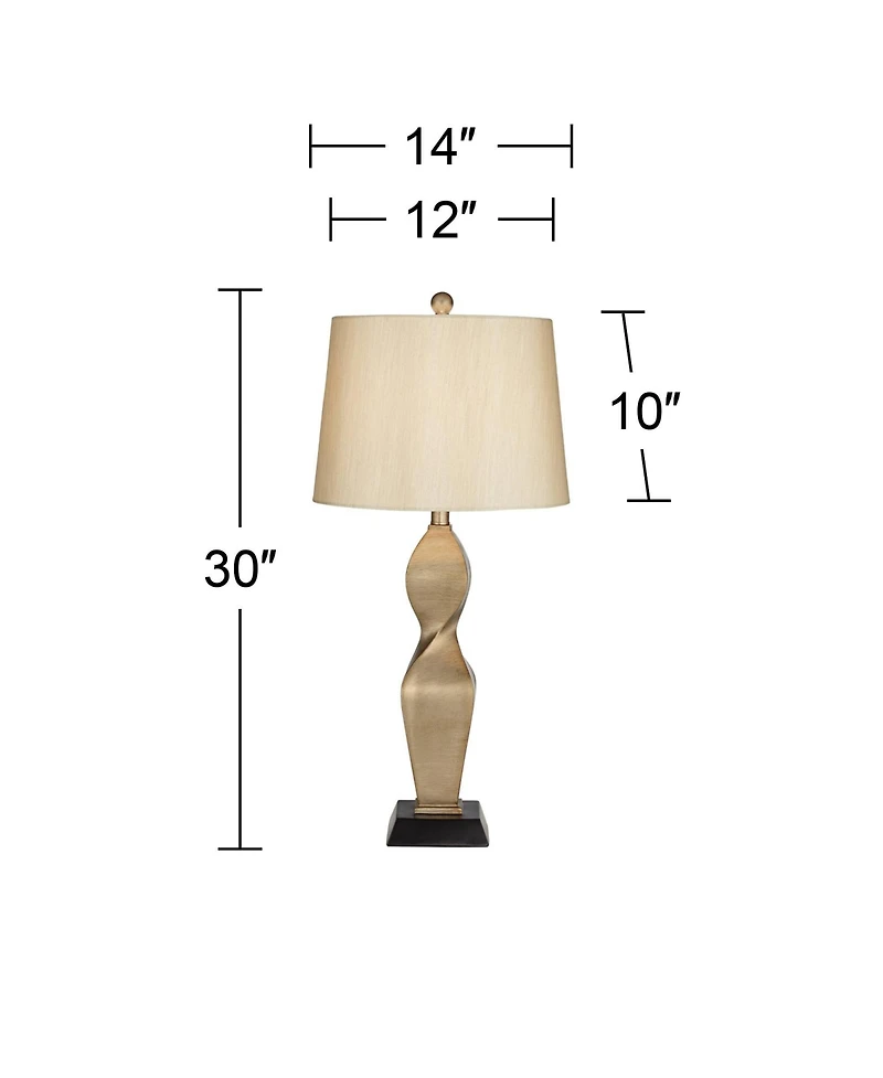 Possini Euro Design Helen 30" Tall Twist Sculptural Large Modern End Table Lamp Gold Finish Single Living Room Bedroom Bedside