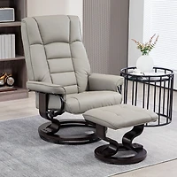 Homcom Swivel Recliner with Ottoman, Faux Leather Reclining Chair, Gray