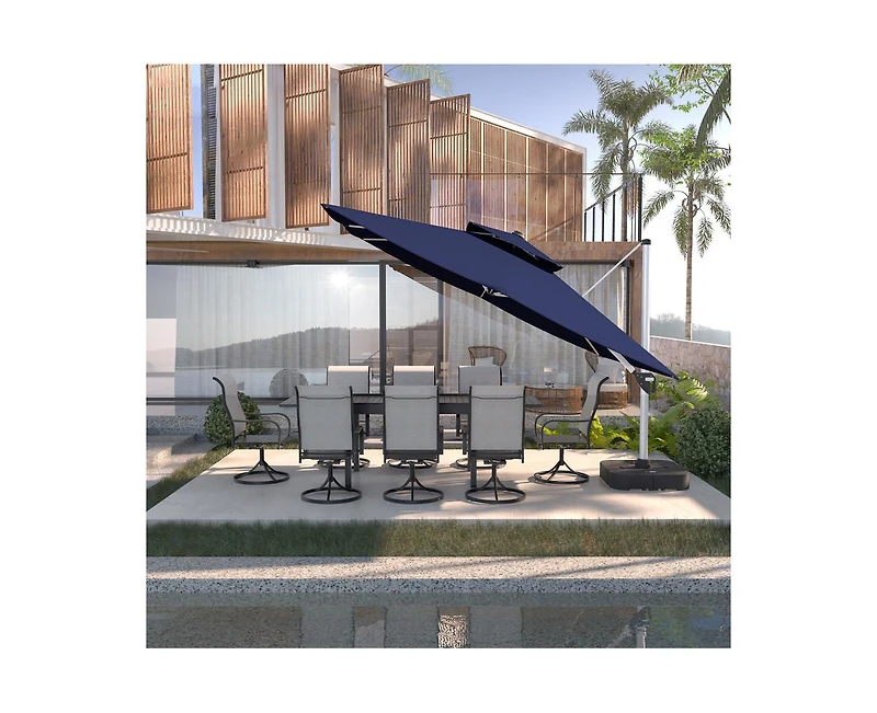 Casainc 11 Ft Square Double Top Patio Cantilever Umbrella, Navy Blue