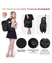 Byootique Portable Soft Sided Makeup Backpack Travel Barber Cosmetic Storage Organizer Travel with Removable Pouch for Makeup Artist Hairstylist, Purp