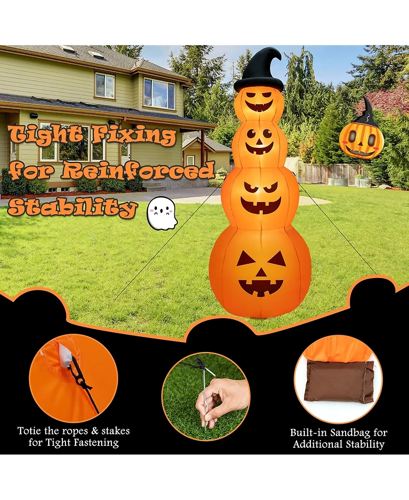 Vebreda 8 Feet Inflatable Halloween Pumpkins Stack with Built-in Led Lights