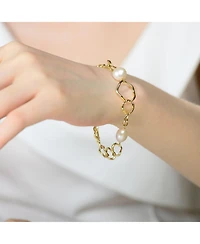Sterling Silver 14k Gold Plating with Genuine Freshwater Pearl Chain Bracelet