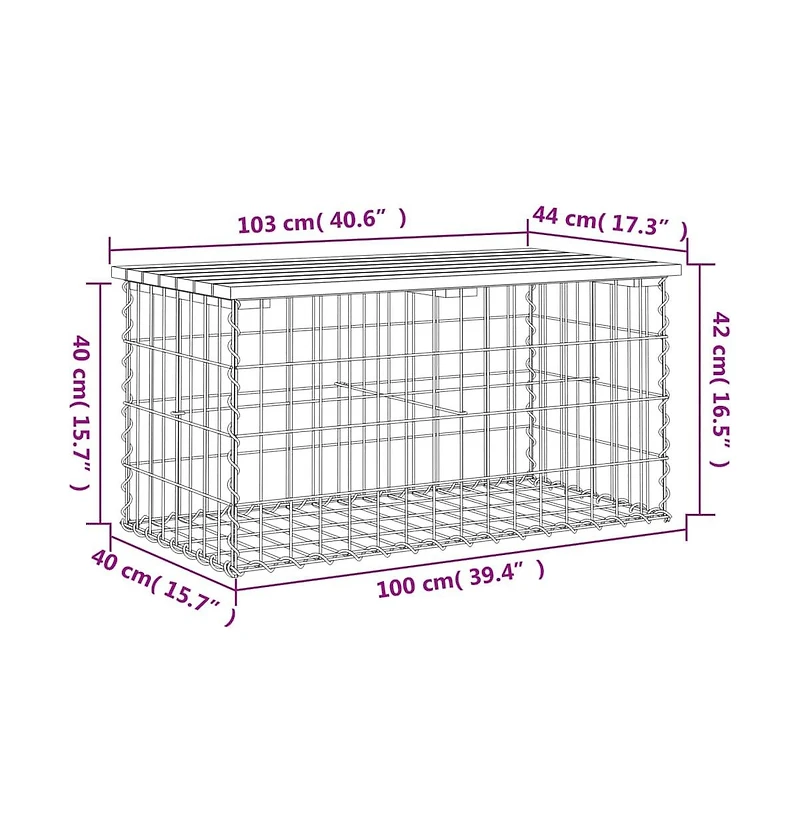 vidaXL Patio Bench Gabion Design 40.6"x17.3"x16.5" Solid Wood Pine