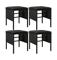 vidaXL Patio Footstools with Cushions 4 pcs Black Poly Rattan
