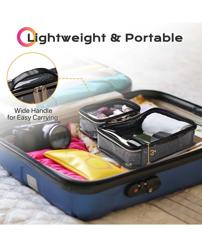 Byootique Set of 2 Clear Makeup Bag Cosmetic Organizer Travel Toiletry Pouch Handle Zipper for Artist Pink