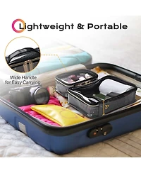 Byootique Set of 2 Clear Makeup Bag Cosmetic Organizer Travel Toiletry Pouch Handle Zipper for Artist Pink