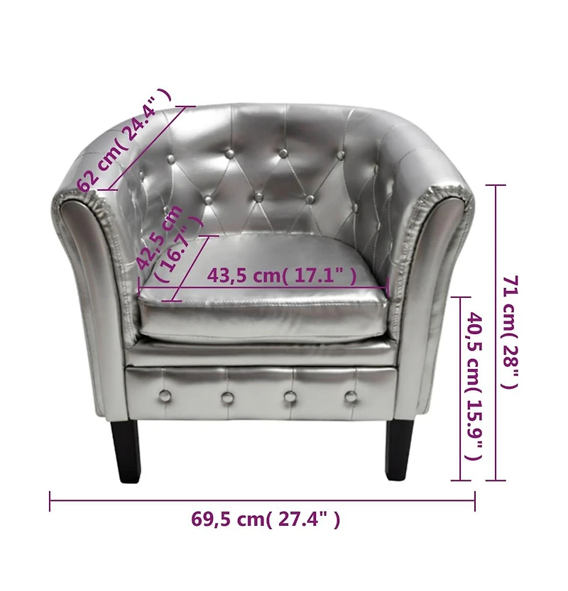 Tub Chair Silver Faux Leather