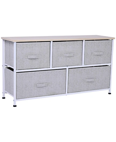 Homcom 40" L Chest of Drawer, 5 Drawer Dresser Unit Horizontal Storage