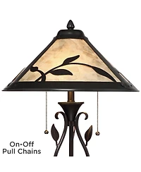 Franklin Iron Works Feuille Country Cottage Table Lamp 23 3/4" High Metal Openwork Leaf Mica Shade for Bedroom Living Room Bedside Nightstand Off