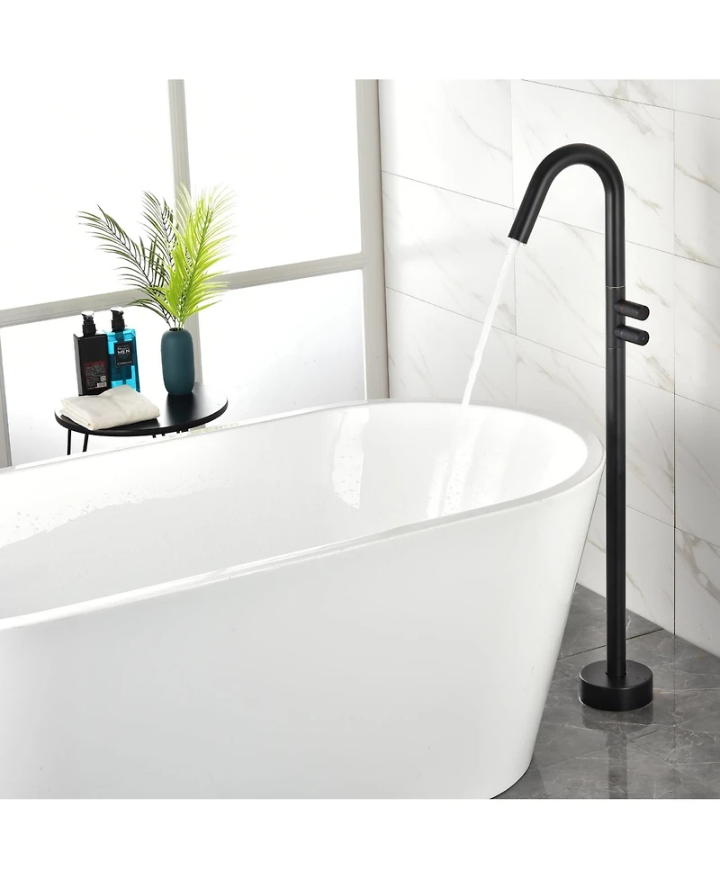 Boyel Living Freestanding Floor Mount Double Handle Bath Tub Filler Faucet with Water Supply Lines in Gunmetal Gray